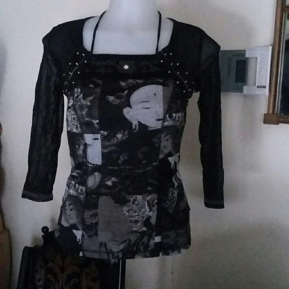 From Tokyo Fishnet Shrug Printed Tube Top